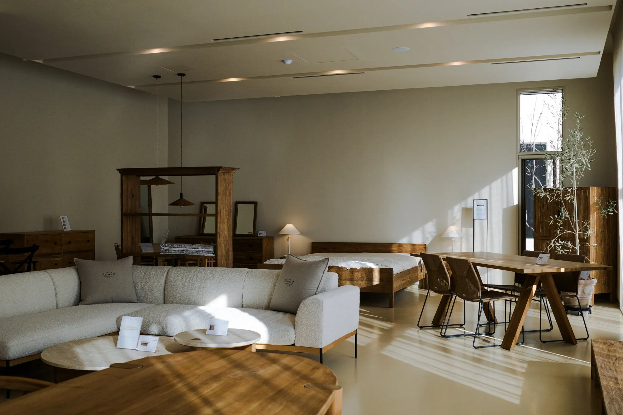 Séjour épuré aux lignes calmes, table basse et canapé bas : quand tout est coordonné, le logement devient silencieux à vivre